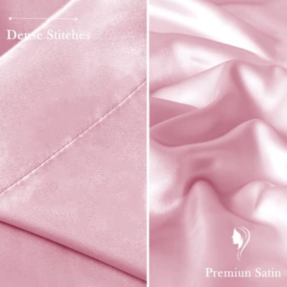 Satin Silky Cooling Pillowcase for Hair & Skin w/Scrunchie Queen Set of 2 Pink - Picture 4 of 10
